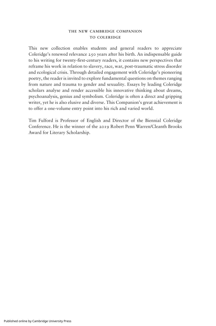 The New Cambridge Companion to Coleridge by Tim Fulford (editor)