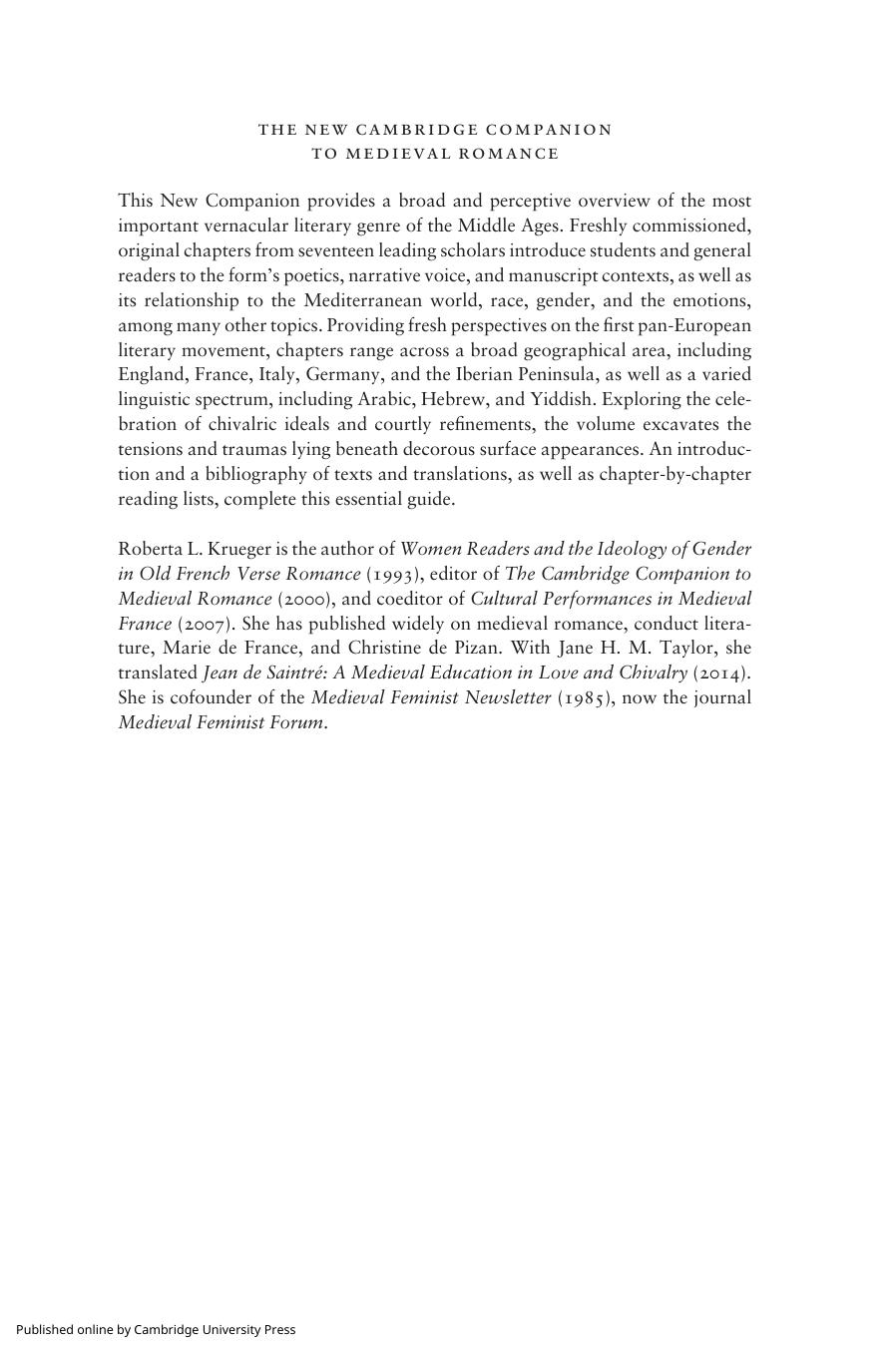 The New Cambridge Companion to Medieval Romance by Roberta L. Krueger