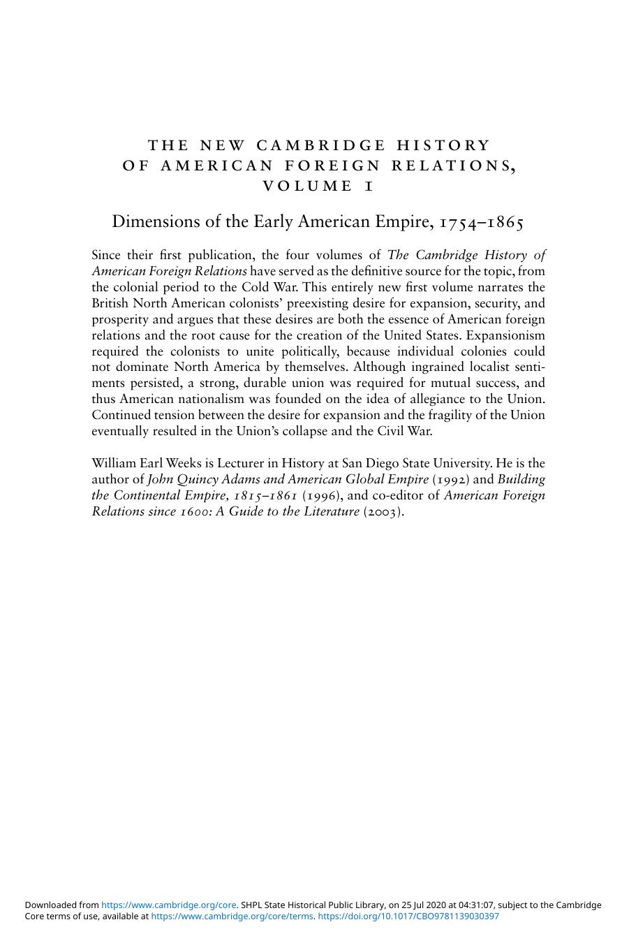 The New Cambridge History of American Foreign Relations, Volume 1 by Unknown