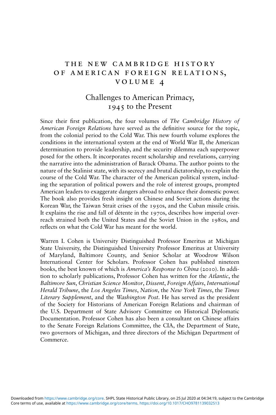 The New Cambridge History of American Foreign Relations, Volume 4 by Unknown