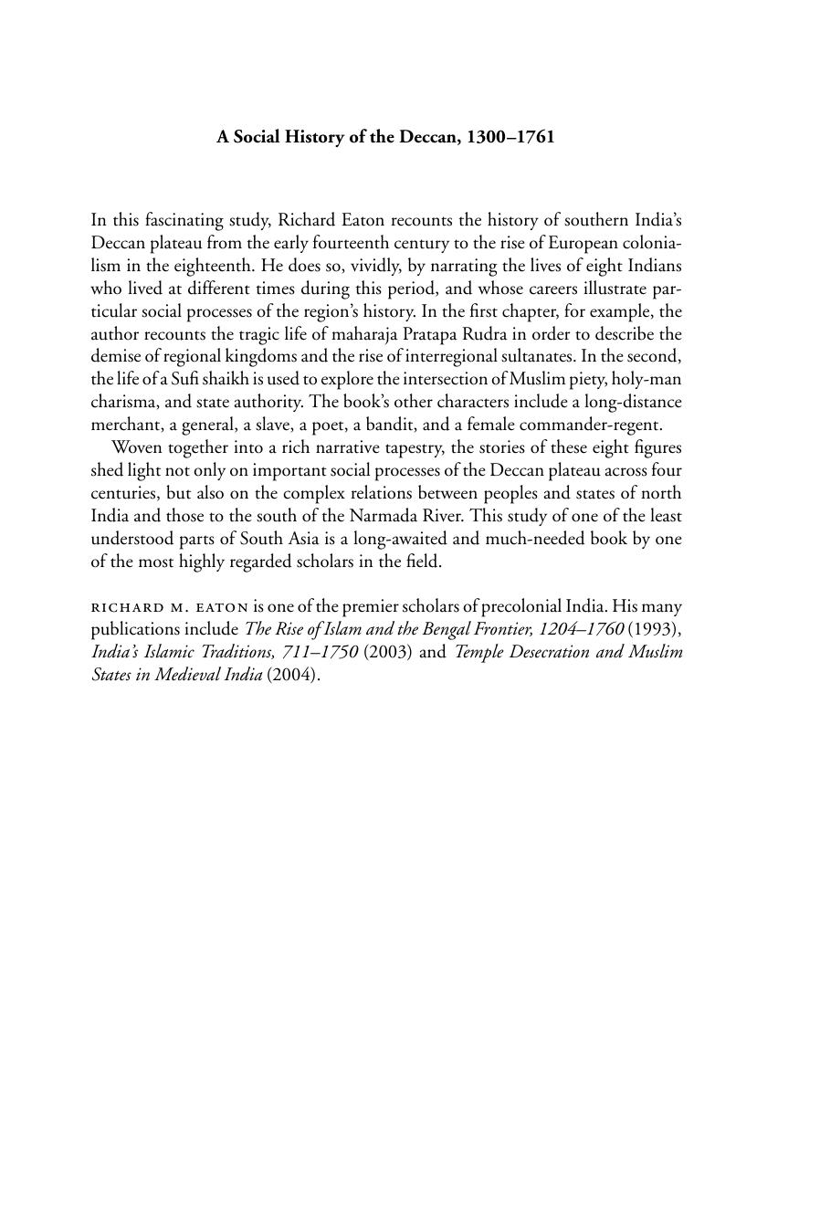 The New Cambridge History of India, Volume 1, Part 8: A Social History of the Deccan, 1300-1761: Eight Indian Lives by Richard M. Eaton
