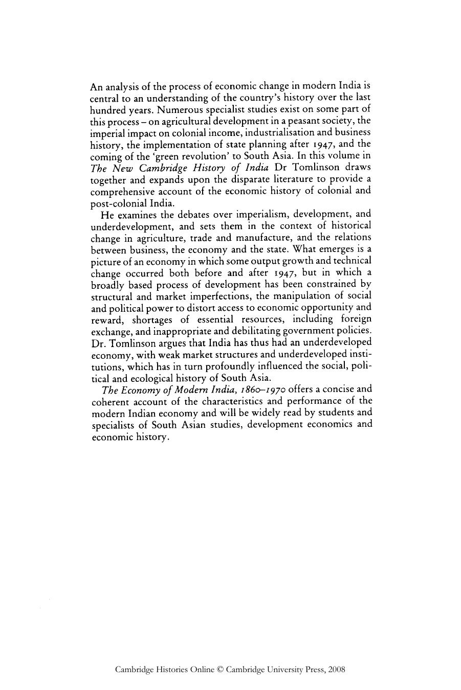 The New Cambridge History of India, Volume 3, Part 3: The Economy of Modern India, 1860-1970 by B. R. Tomlinson