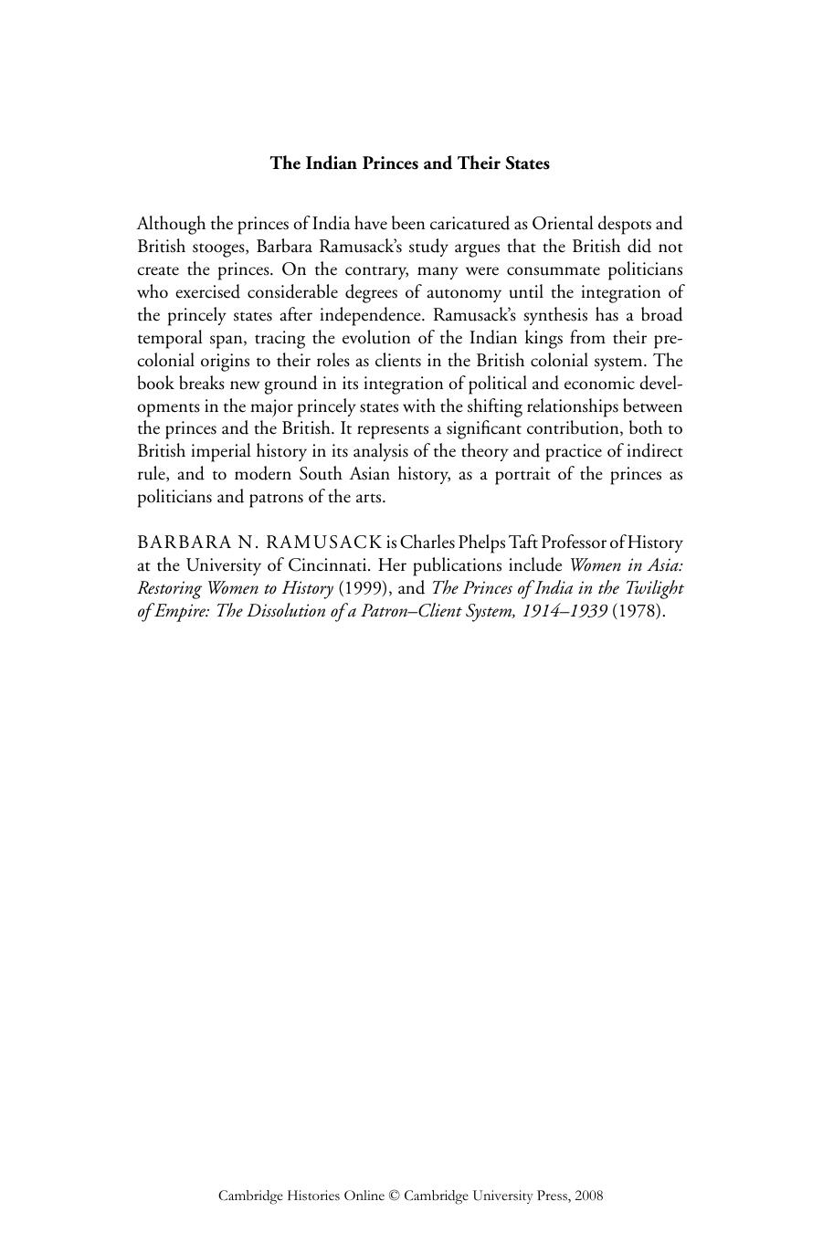 The New Cambridge History of India, Volume 3, Part 6: The Indian Princes and their States by Barbara N. Ramusack