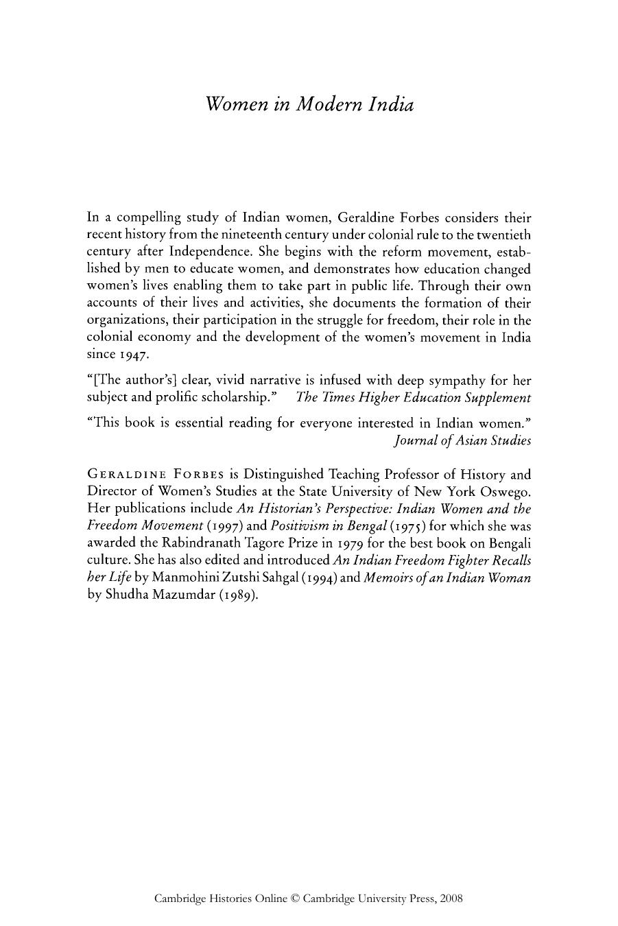 The New Cambridge History of India, Volume 4, Part 2: Women in Modern India by Geraldine Forbes