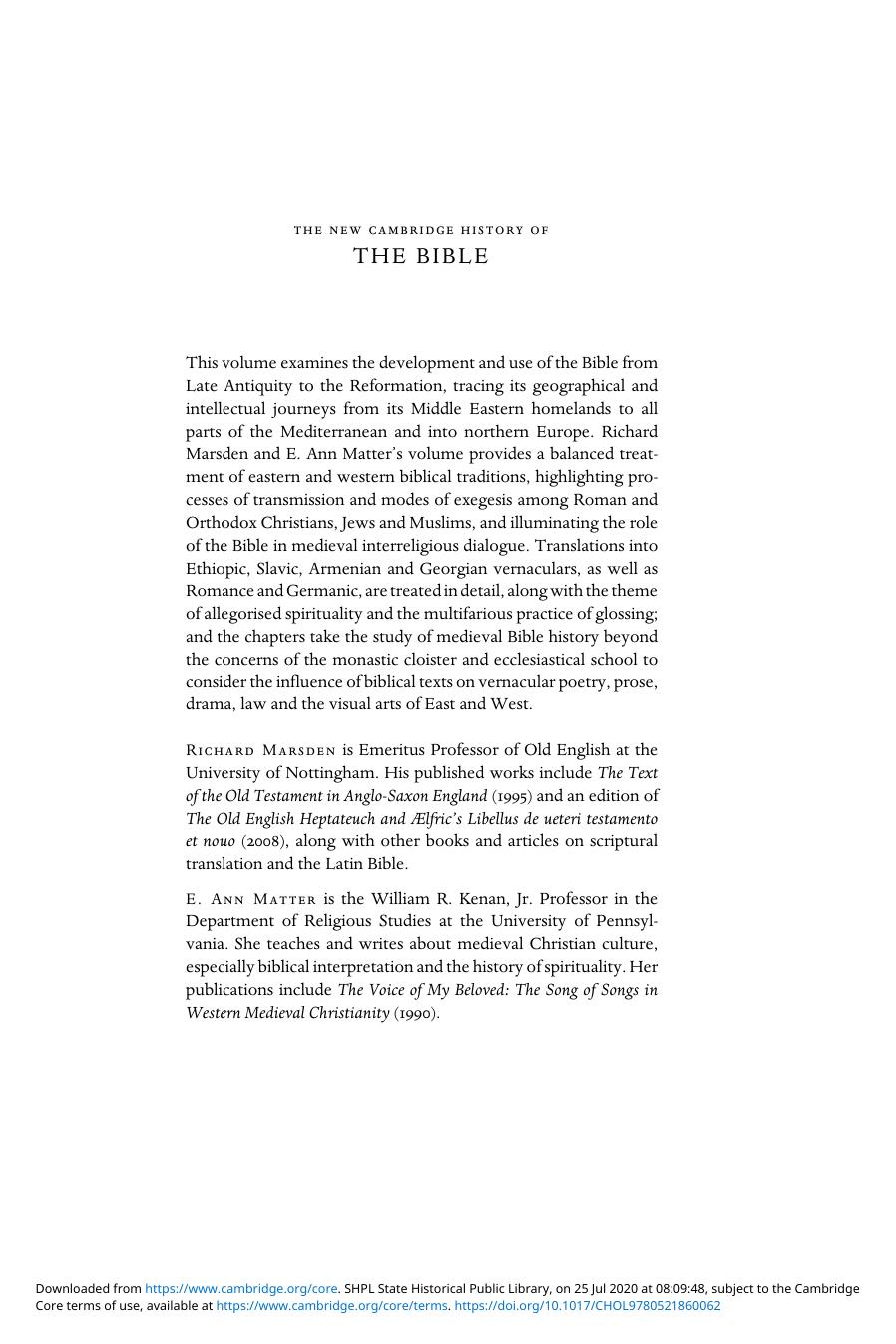 The New Cambridge History of the Bible, Volume 2 by Unknown