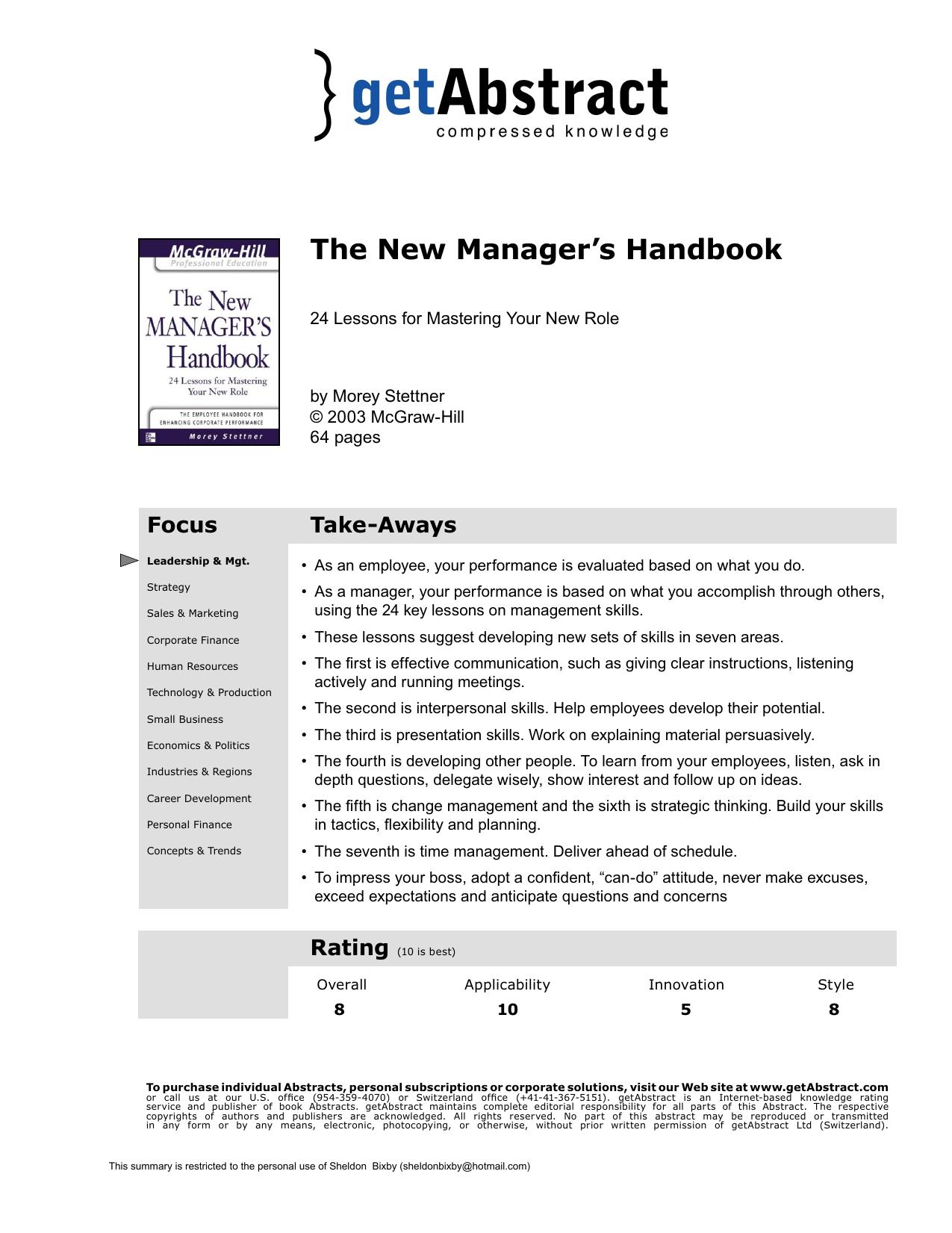 The New Manager's Handbook by getAbstract