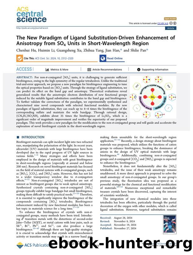 The New Paradigm of Ligand Substitution-Driven Enhancement of Anisotropy from SO4 Units in Short-Wavelength Region by unknow