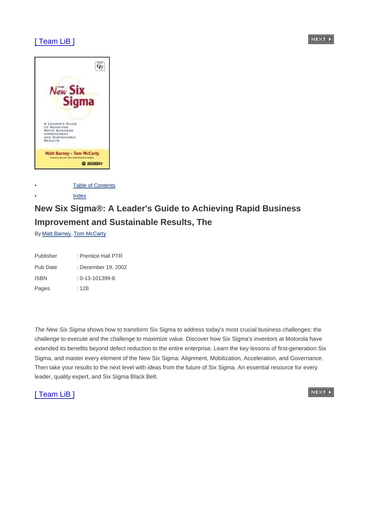 The New Six Sigma: A Leader's Guide to Achieving Rapid Business Improvement and Sustainable Results by Matt Barney