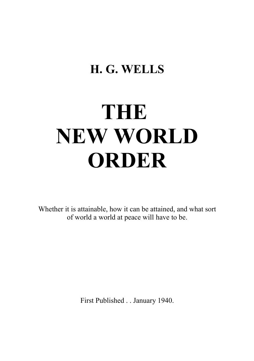 The New World Order by H. G. Wells