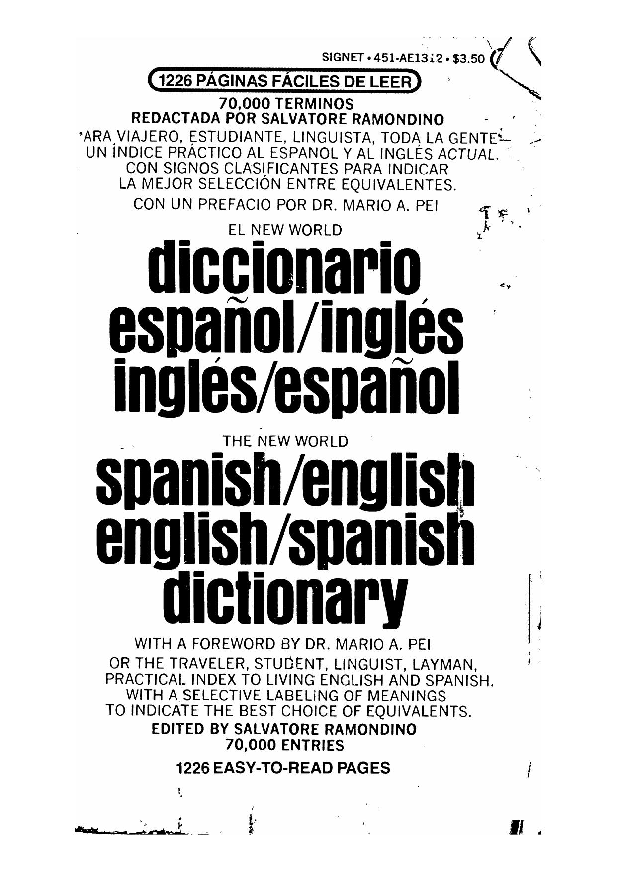 The New World Spanish-English and English-Spanish Dictionary (1969) by Unknown