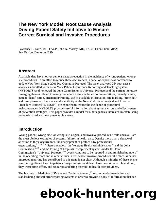 The New York Model: Root Cause Analysis Driving Patient Safety Initiative to Ensure Correct Surgical and Invasive Procedures by Agency for Healthcare Research and Quality