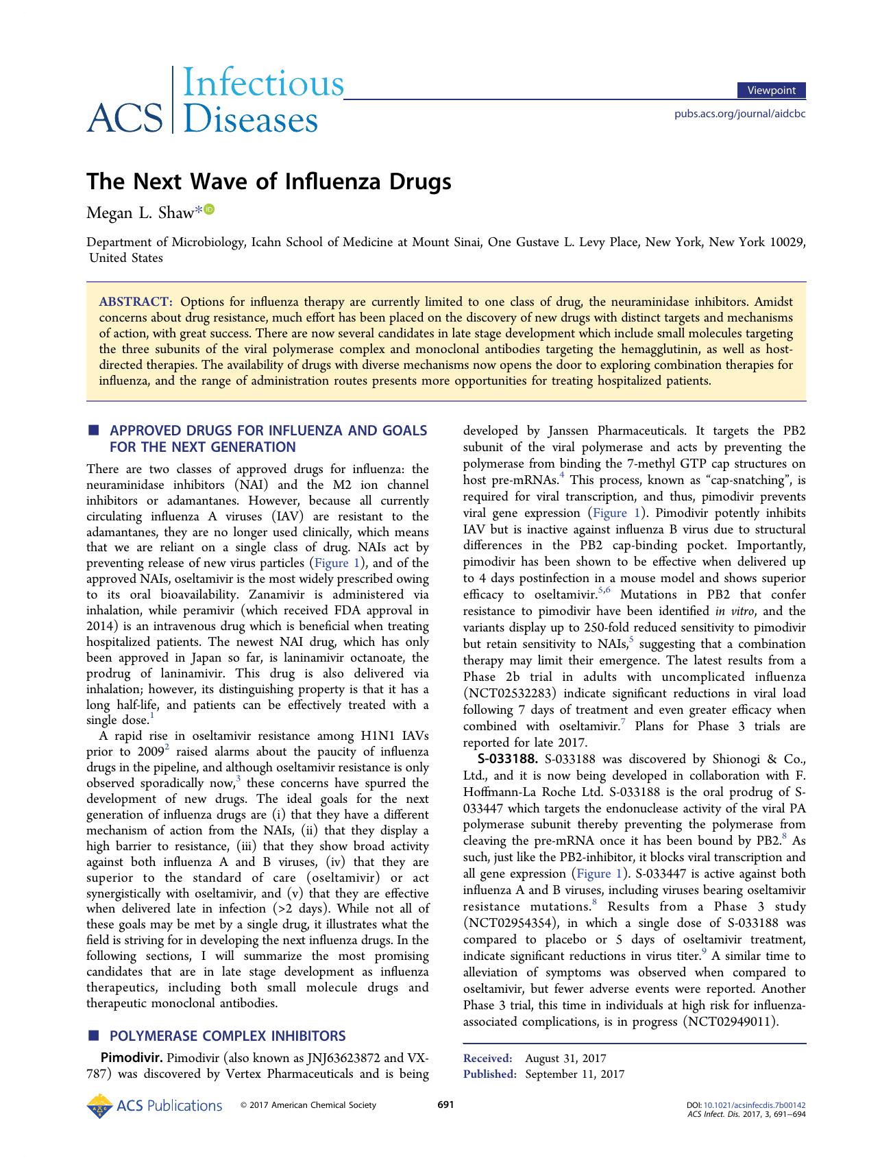 The Next Wave of Influenza Drugs by Megan L. Shaw