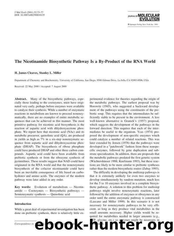 The Nicotinamide Biosynthetic Pathway Is a By-Product of the RNA World by Cleaves H. et al
