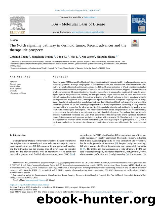 The Notch signaling pathway in desmoid tumor: Recent advances and the therapeutic prospects by Chuanxi Zheng & Jianghong Huang & Gang Xu & Wei Li & Xin Weng & Shiquan Zhang