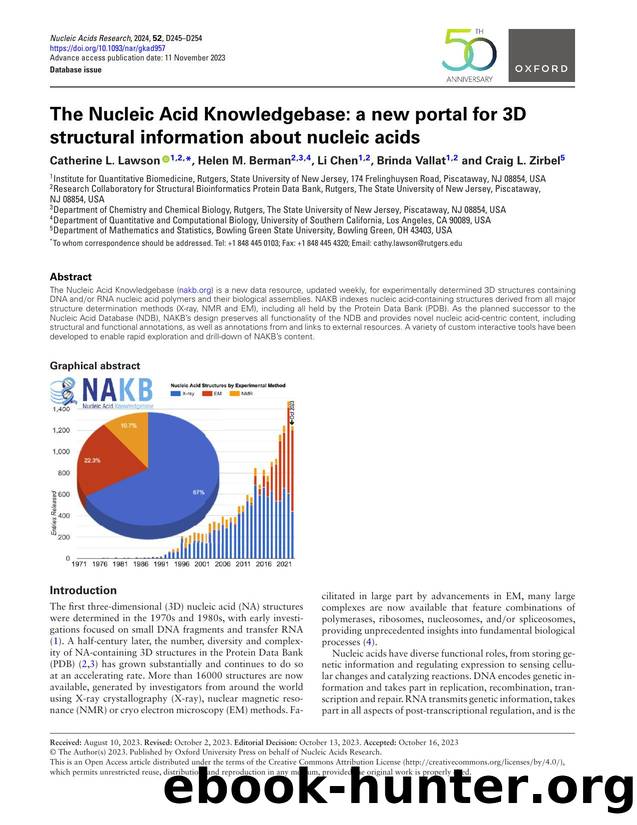 The Nucleic Acid Knowledgebase: a new portal for 3D structural information about nucleic acids by Catherine L Lawson & Helen M Berman & Li Chen & Brinda Vallat & Craig L Zirbel