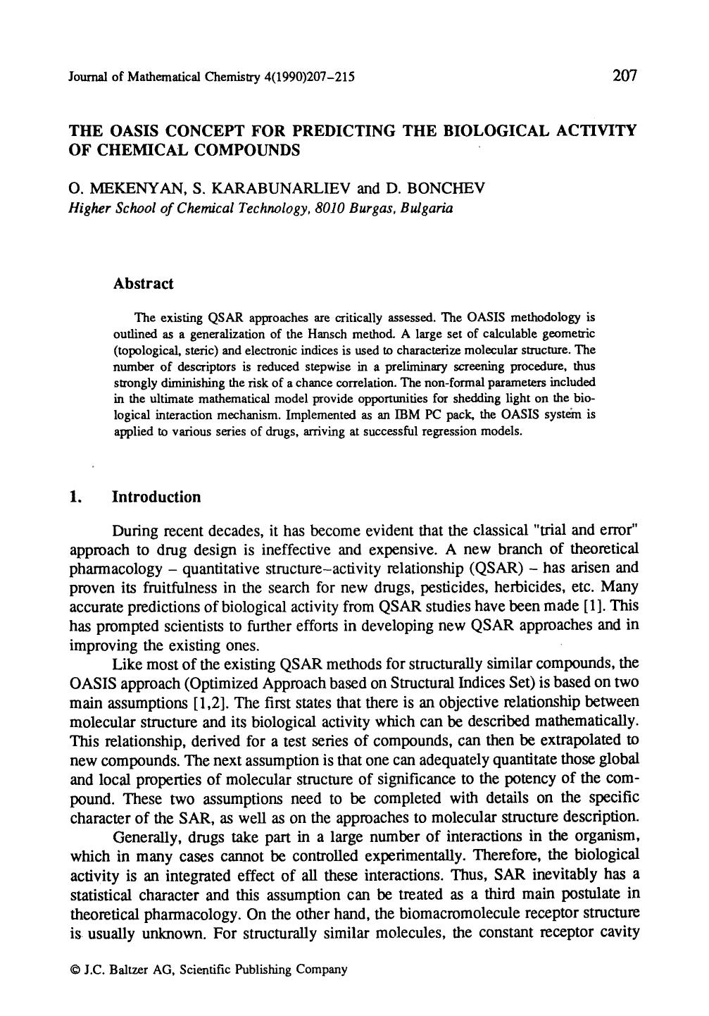 The OASIS concept for predicting the biological activity of chemical compounds by Unknown