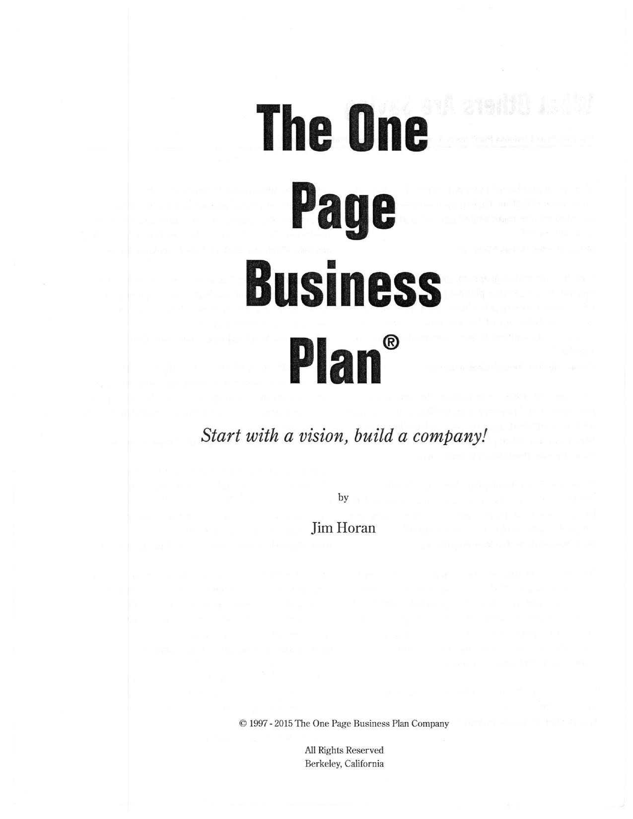 The One Page Business Plan for the Creative Entrepreneur by Unknown