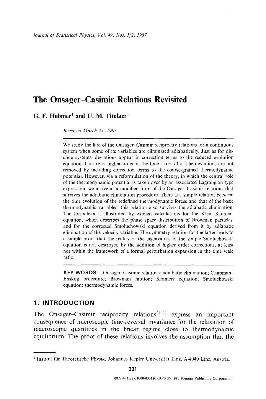 The Onsager-Casimir relations revisited by Unknown
