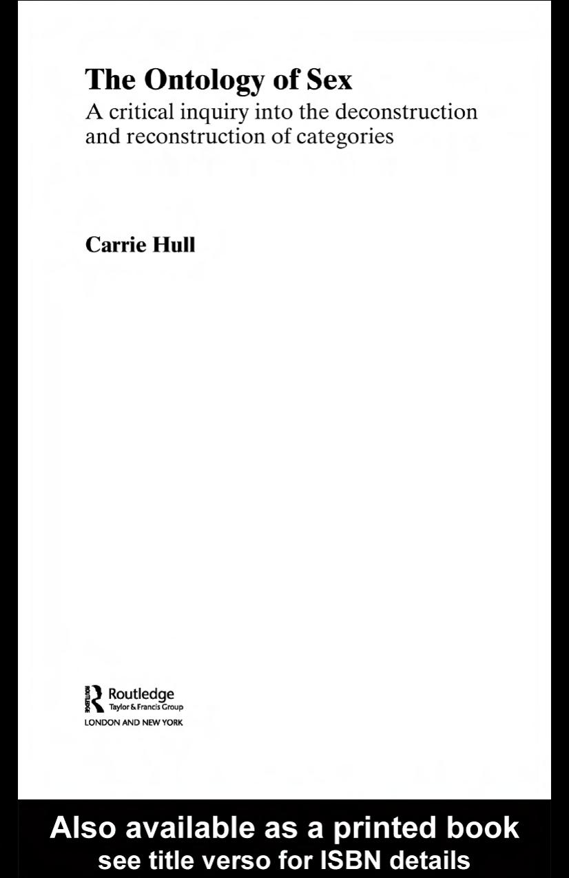 The Ontology of Sex (Broutledge Studies in Critical Realism) by Carrie Hull