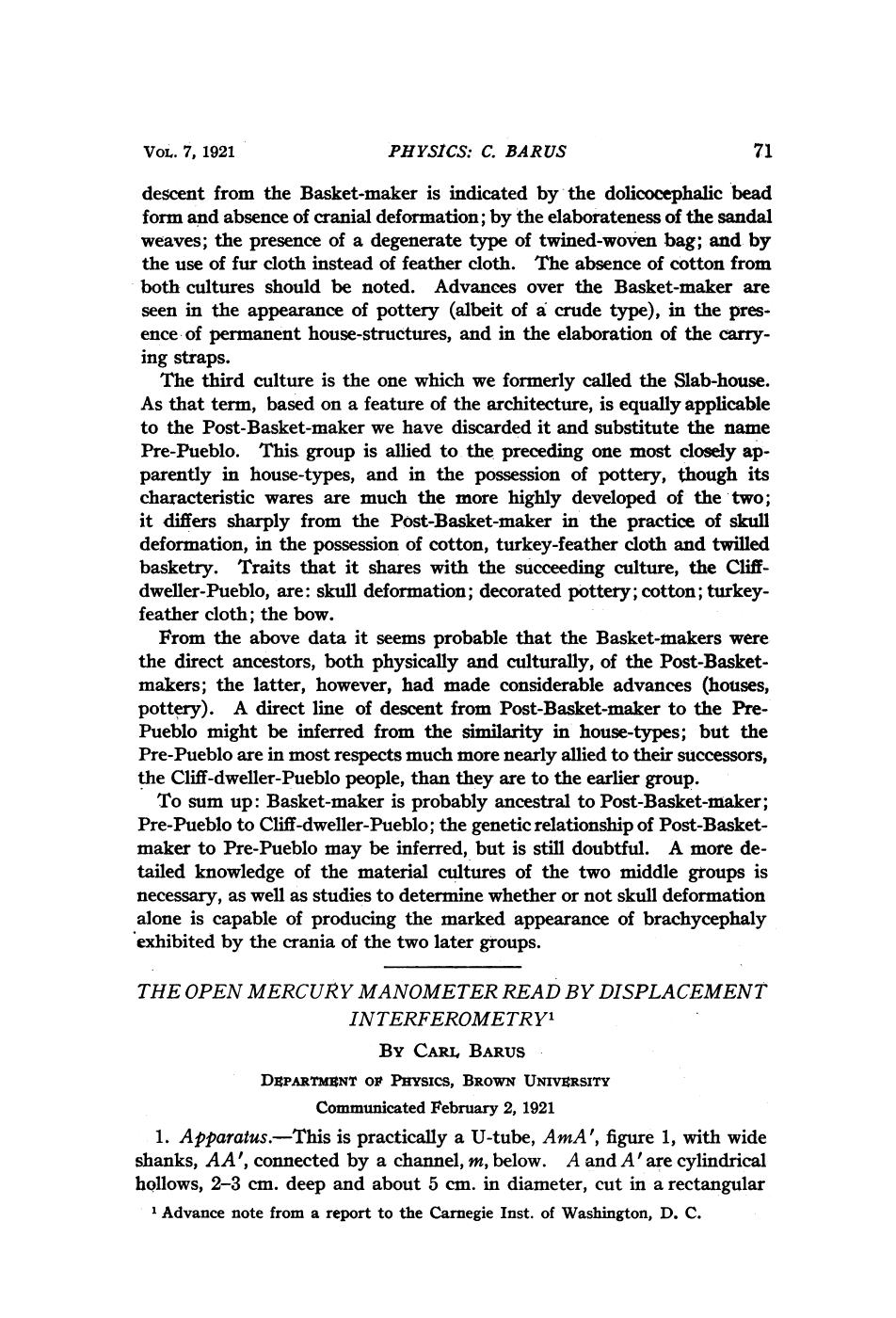 The Open Mercury Manometer Read by Displacement Interferometry by Barus C