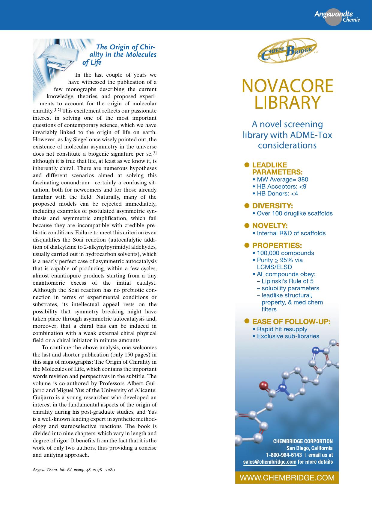 The Origin of Chirality in the Molecules of Life.A Revision from Awareness to the Current Theories and Perspectives of this Unsolved Problem. By Albert Guijarro and Miguel Yus. by Unknown
