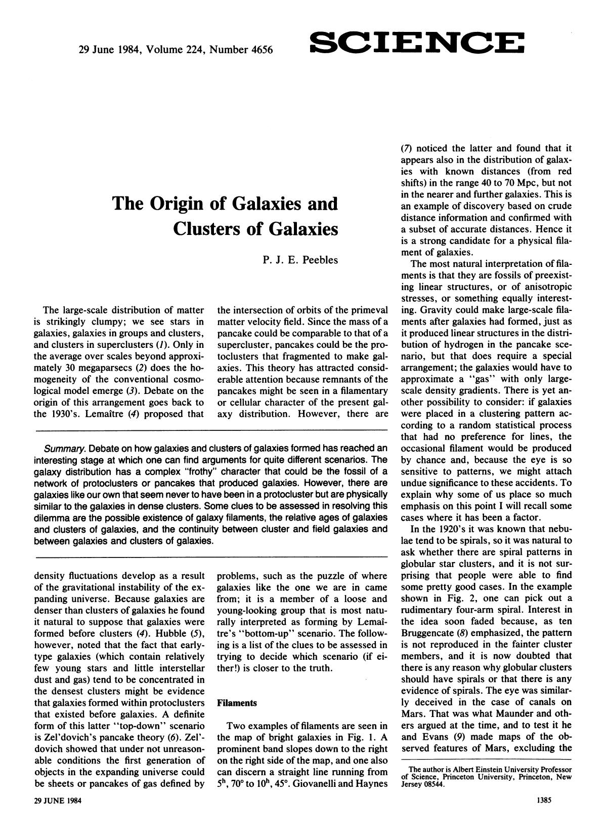 The Origin of Galaxies and Clusters of Galaxies (1984) by Unknown