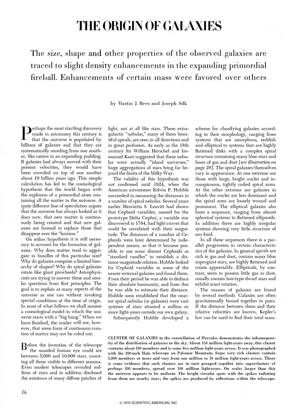 The Origin of Galaxies by Martin J. Rees and Joseph Silk