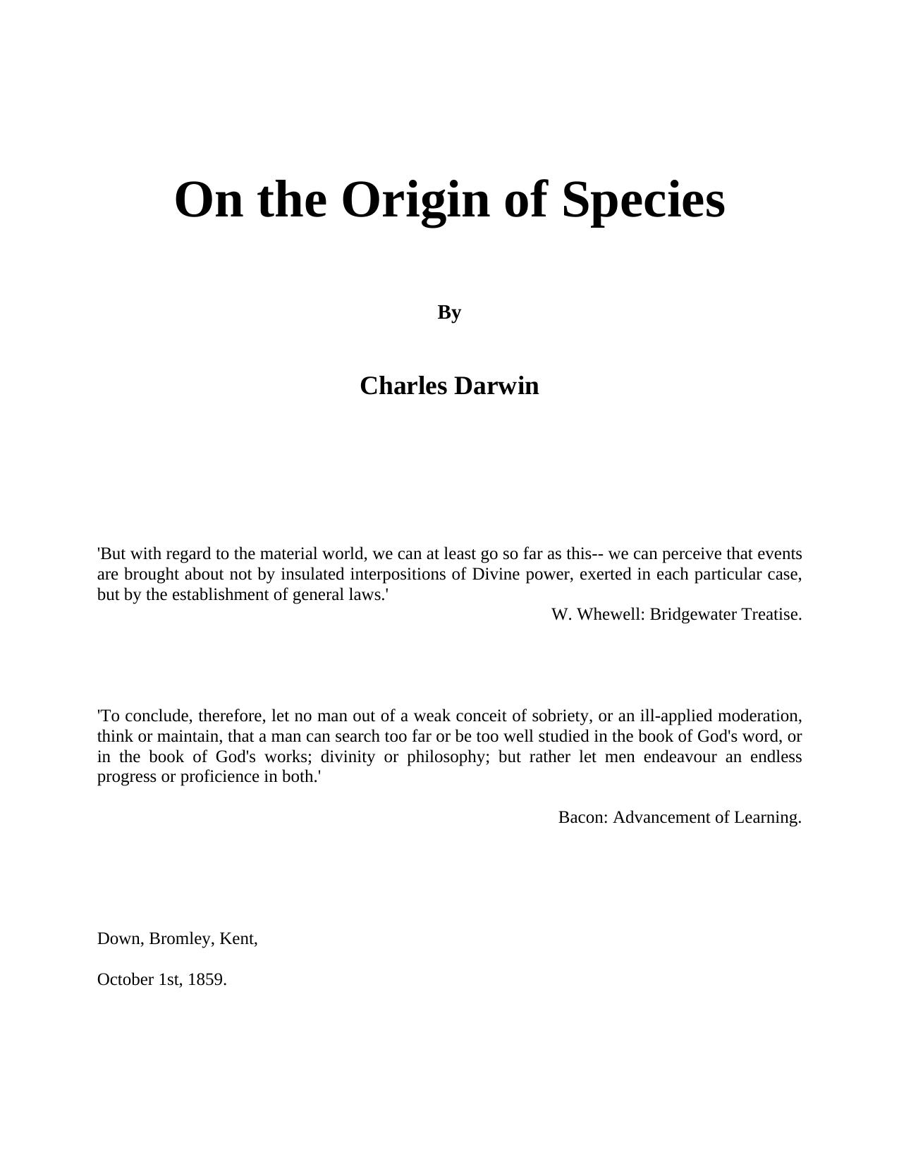 The Origin of The Species by Charles Darwin