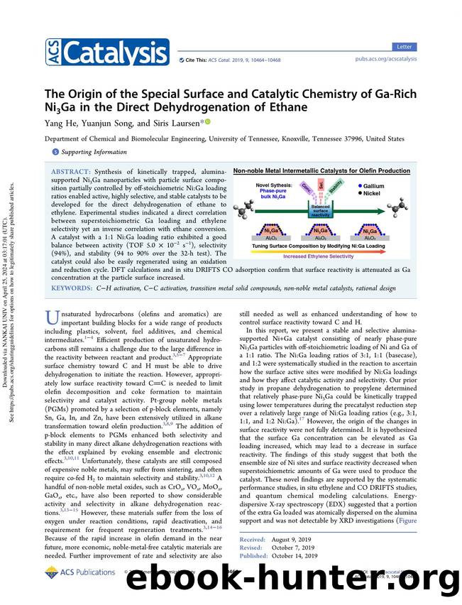 The Origin of the Special Surface and Catalytic Chemistry of Ga-Rich Ni3Ga in the Direct Dehydrogenation of Ethane by Yang He Yuanjun Song & Siris Laursen