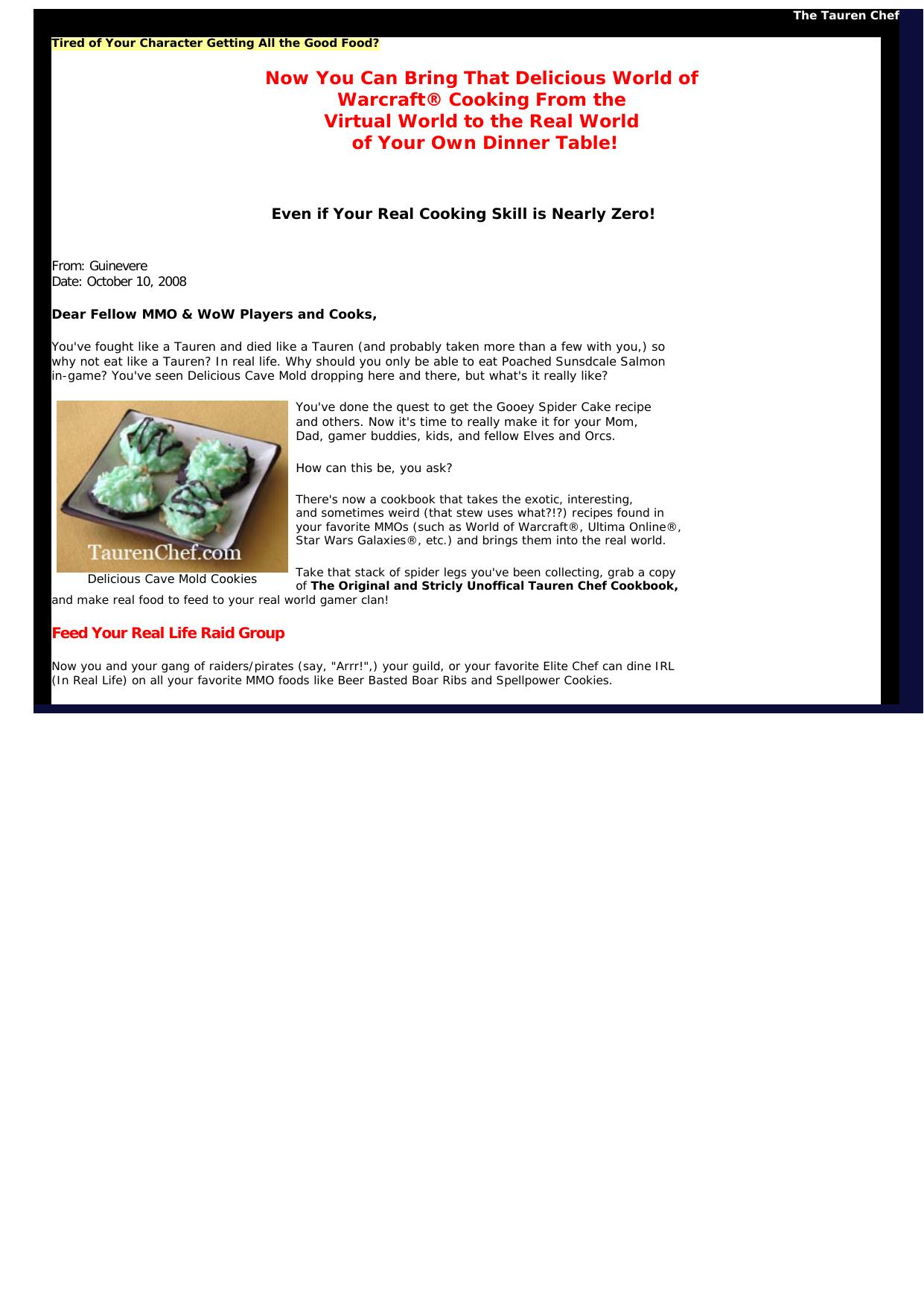 The Original And Strictly Unofficial Tauren Chef Cookbook! by Best of Kuszter's Collection