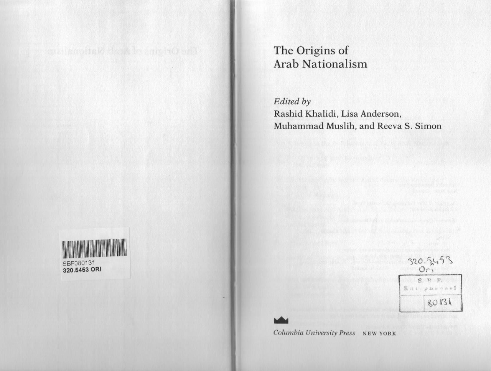 The Origins of Arab Nationalism by Unknown