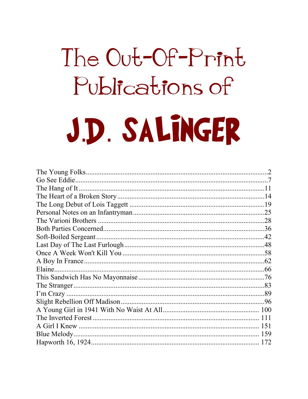 The Out-Of-Print Publications of J. D. Salinger by 21 Stories (pdf)