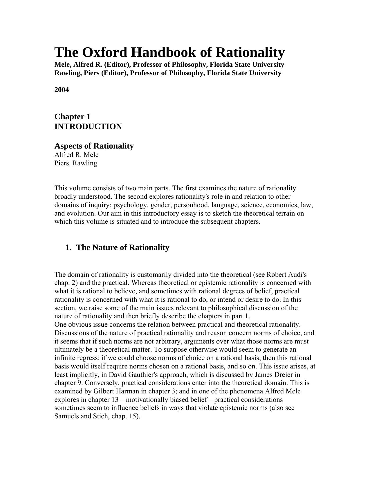 The Oxford Handbook of Rationality by neo