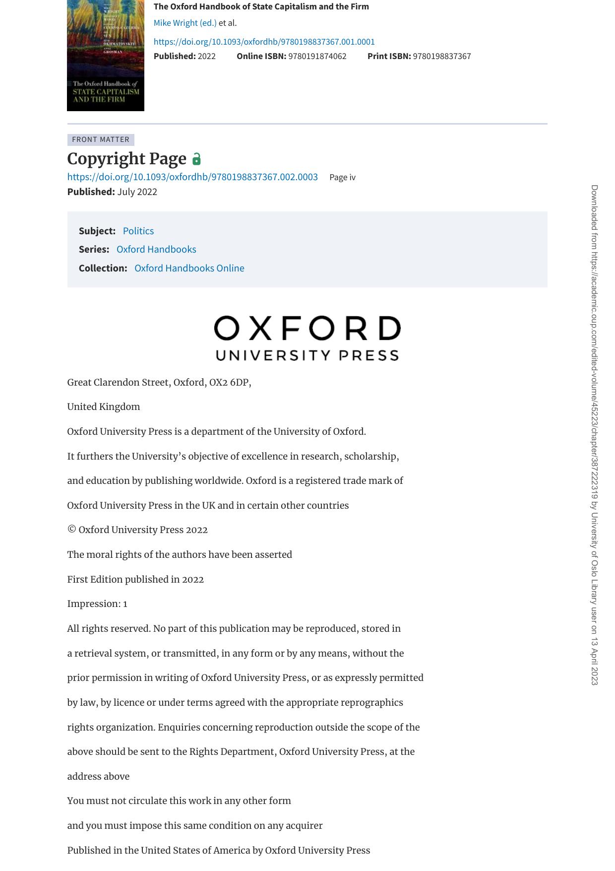 The Oxford Handbook of State Capitalism and the Firm by Mike Wright Geoffrey T. Wood Alvaro Cuervo-Cazurra Pei Sun Ilya Okhmatovskiy Anna Grosman
