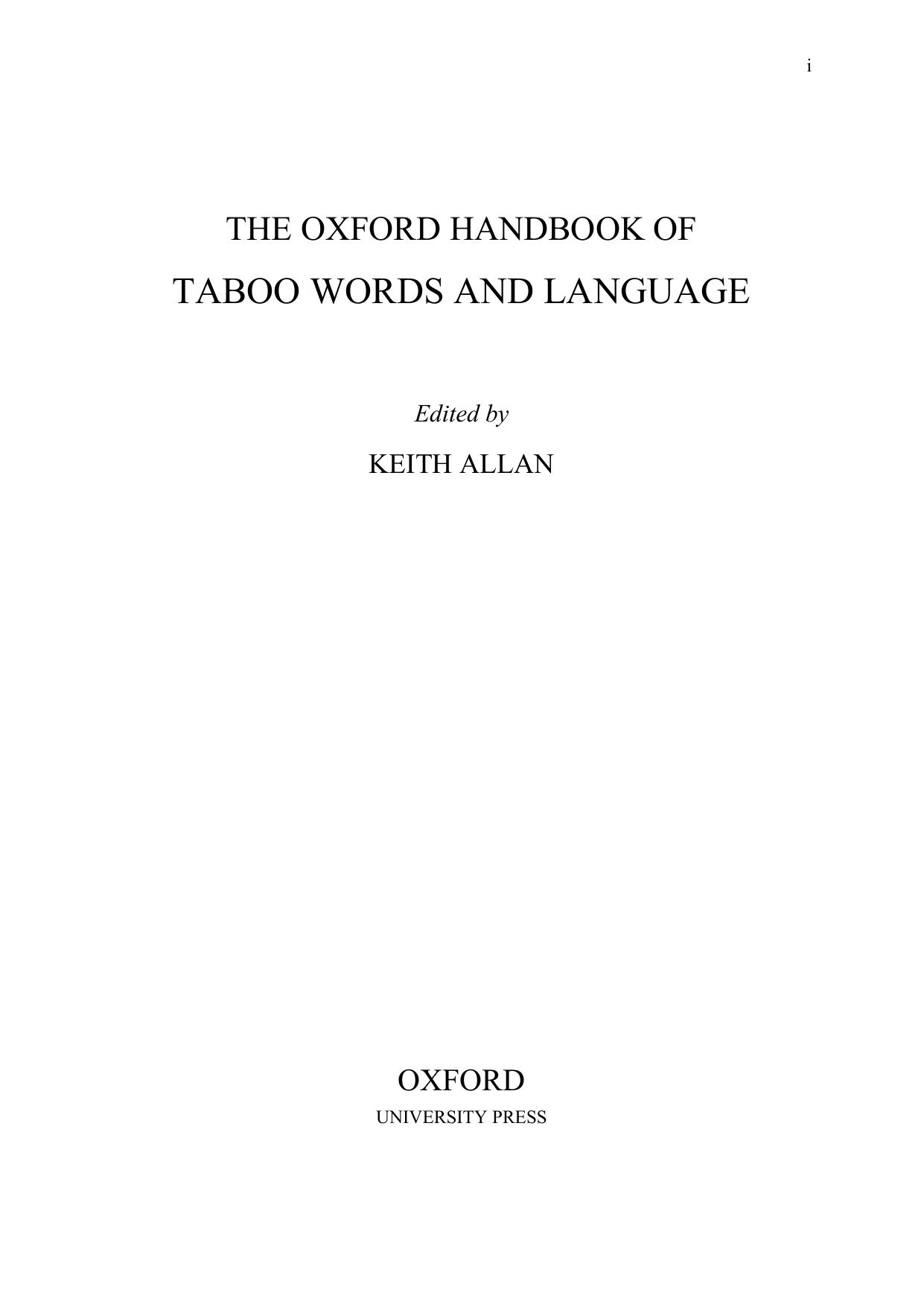 The Oxford Handbook of Taboo Words and Language by Keith Allan (Editor)
