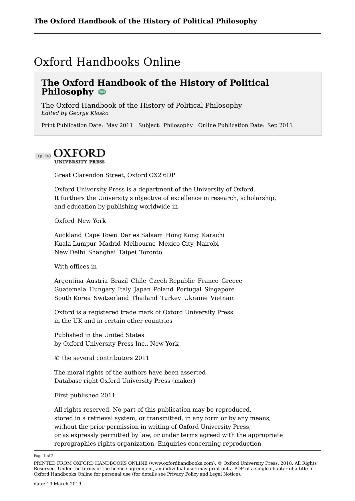 The Oxford Handbook of the History of Political Philosophy by George Klosko (Editor)