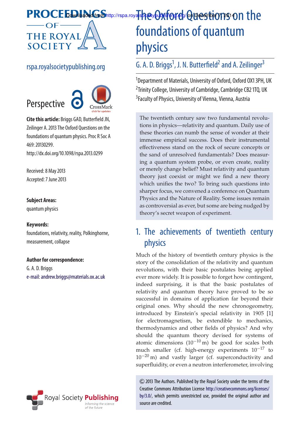 The Oxford Questions on the foundations of quantum physics (2013) by Unknown
