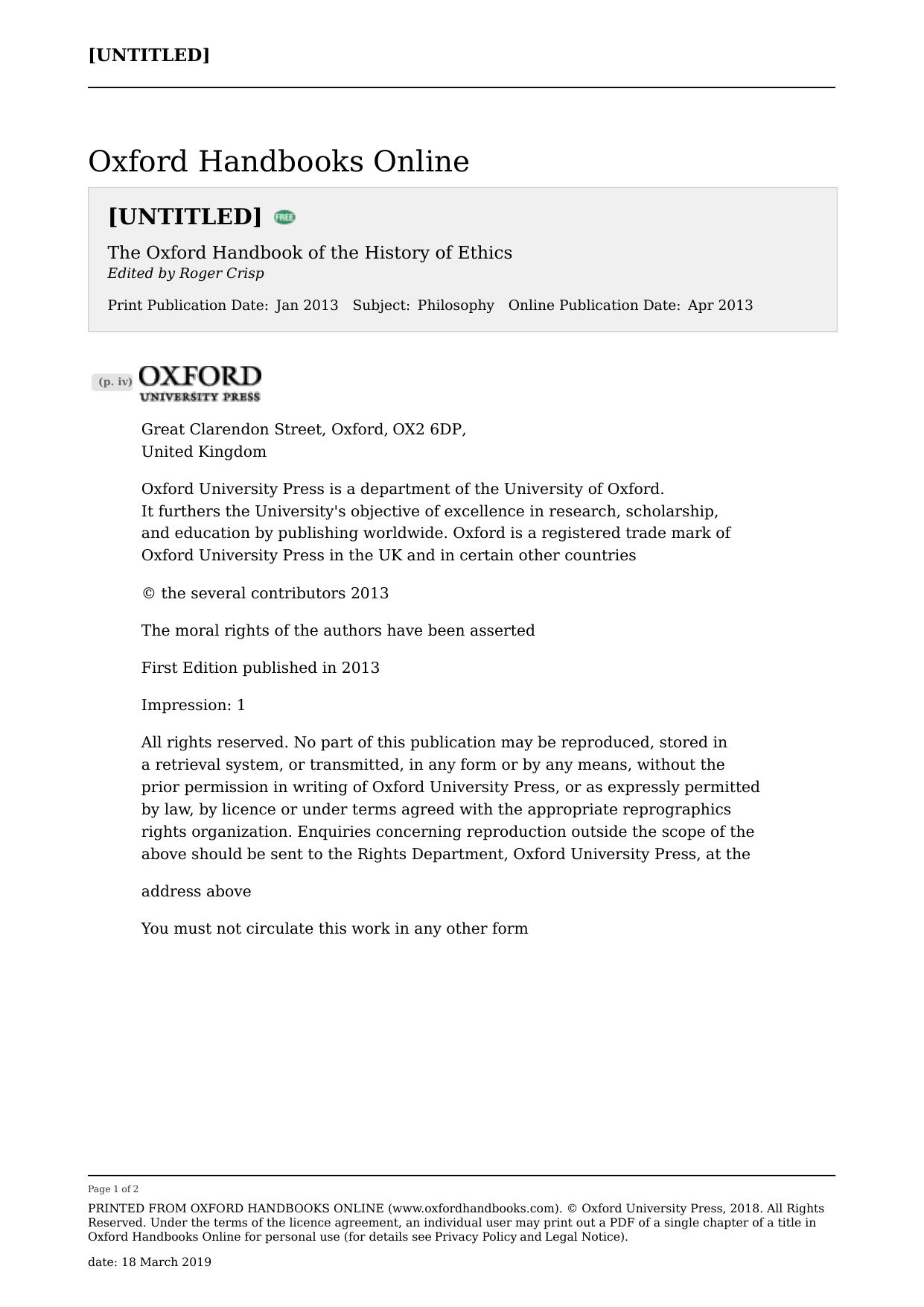 The Oxford handbook of the history of ethics by Roger Crisp (Ed.)