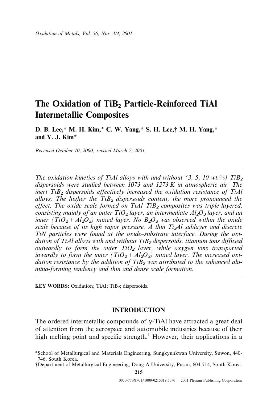 The Oxidation of TiB2 Particle-Reinforced TiAl Intermetallic Composites by Unknown