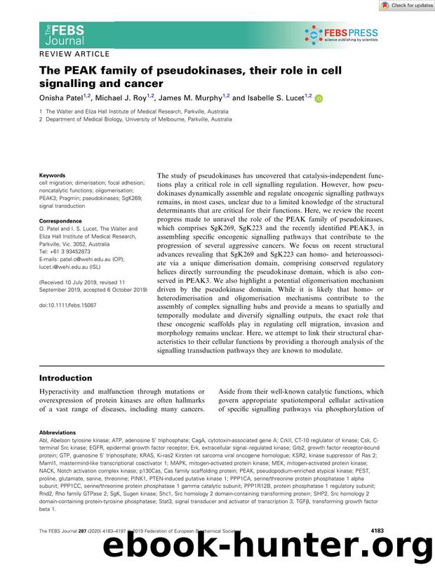 The PEAK family of pseudokinases, their role in cell signalling and cancer by Unknown