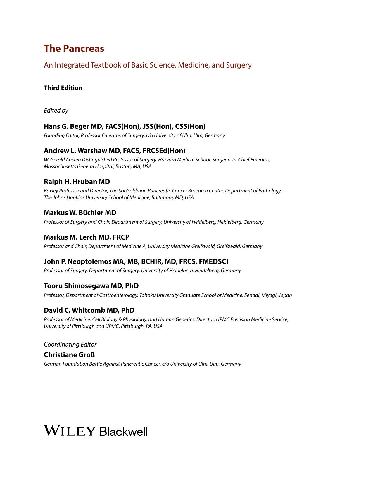 The Pancreas: An Integrated Textbook of Basic Science, Medicine, and Surgery by Unknow