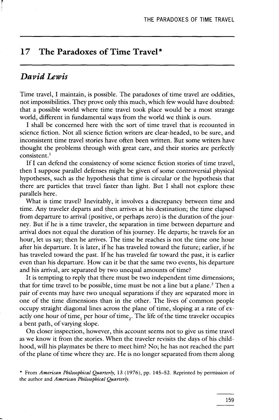The Paradoxes of Time Travel by David Lewis