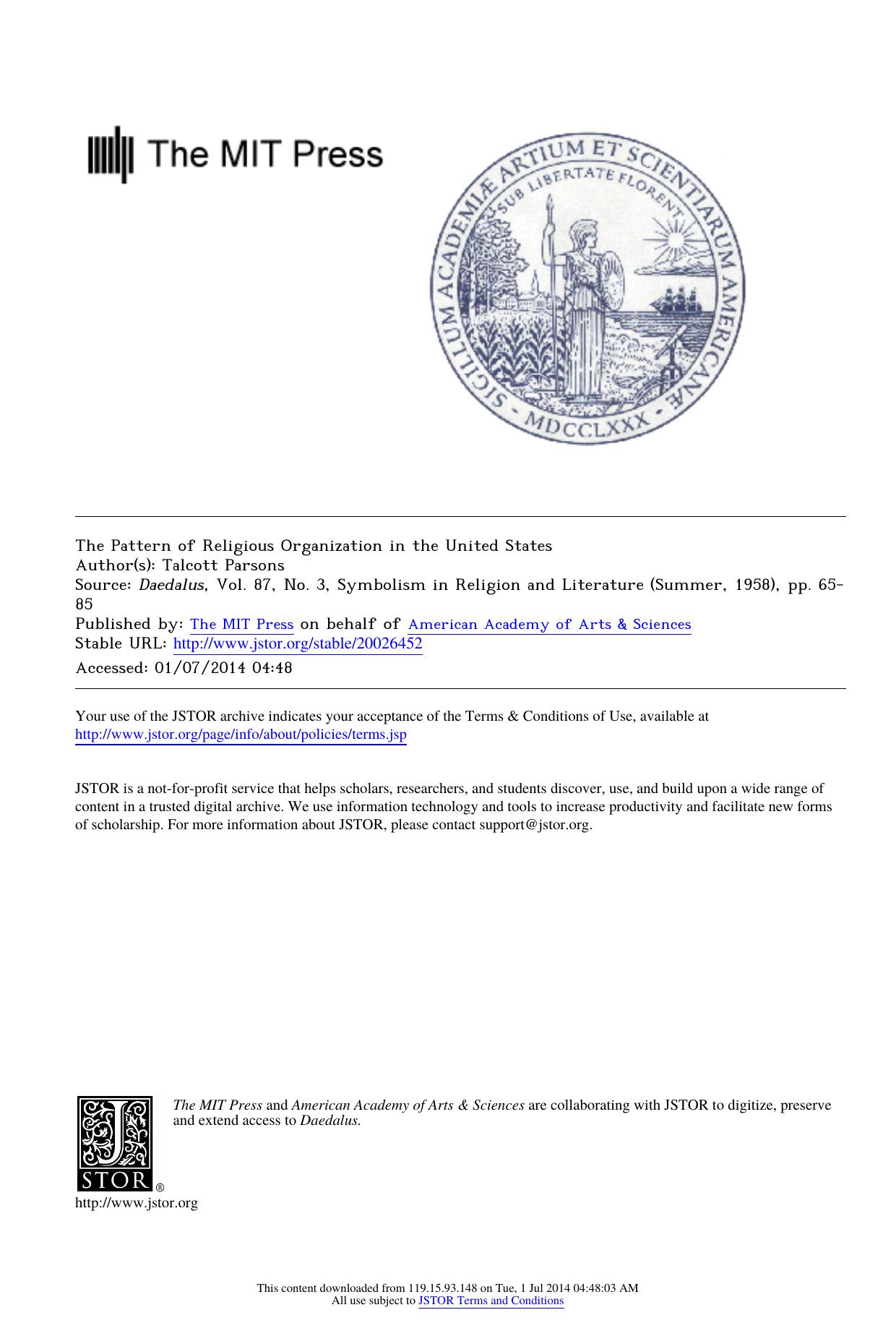 The Pattern of Religious Organization in the United States by The Pattern of Religious Organization in the United States