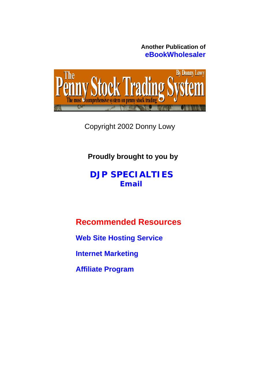The Penny Stock Trading Sysyem by Unknown