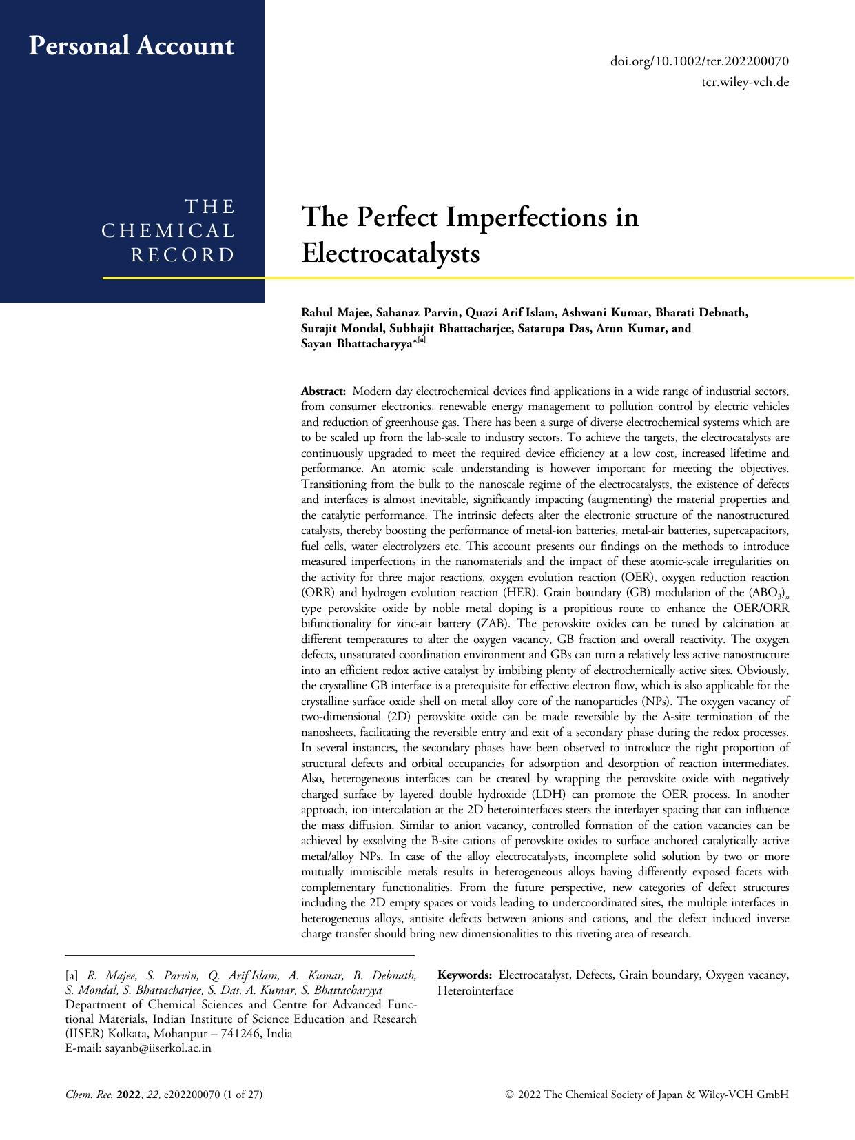 The Perfect Imperfections in Electrocatalysts by Unknown