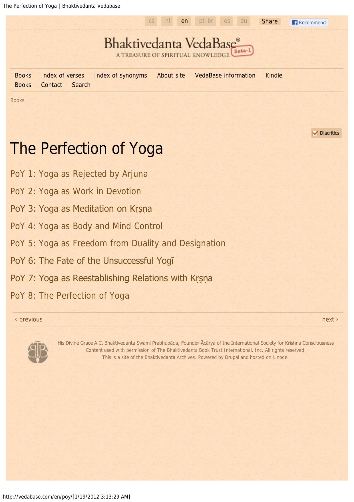 The Perfection of Yoga | Bhaktivedanta Vedabase by Unknown