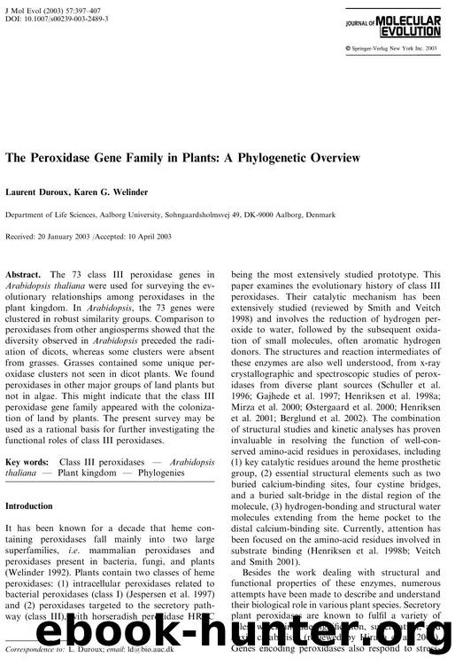 The Peroxidase Gene Family in Plants: A Phylogenetic Overview by Duroux L. et al