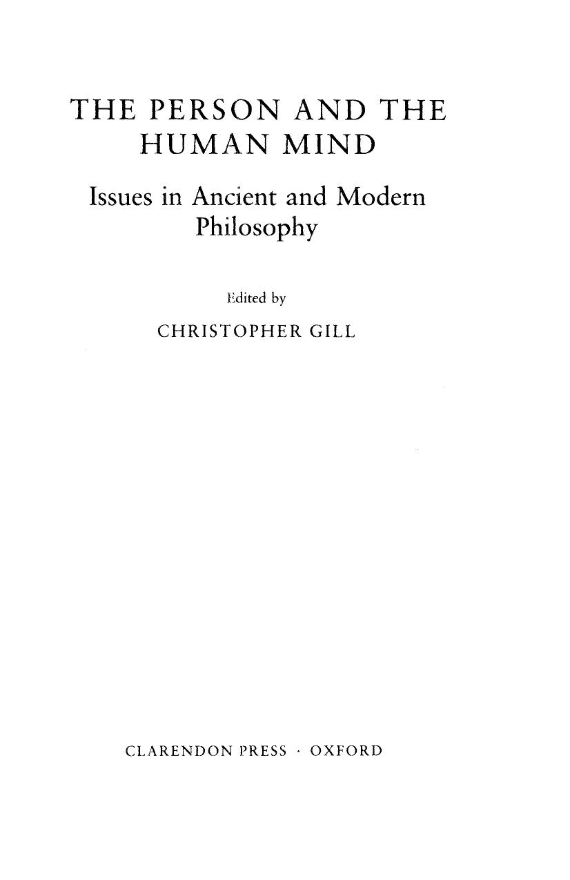 The Person and the Human Mind: Issues in Ancient and Modern Philosophy by Christopher Gill