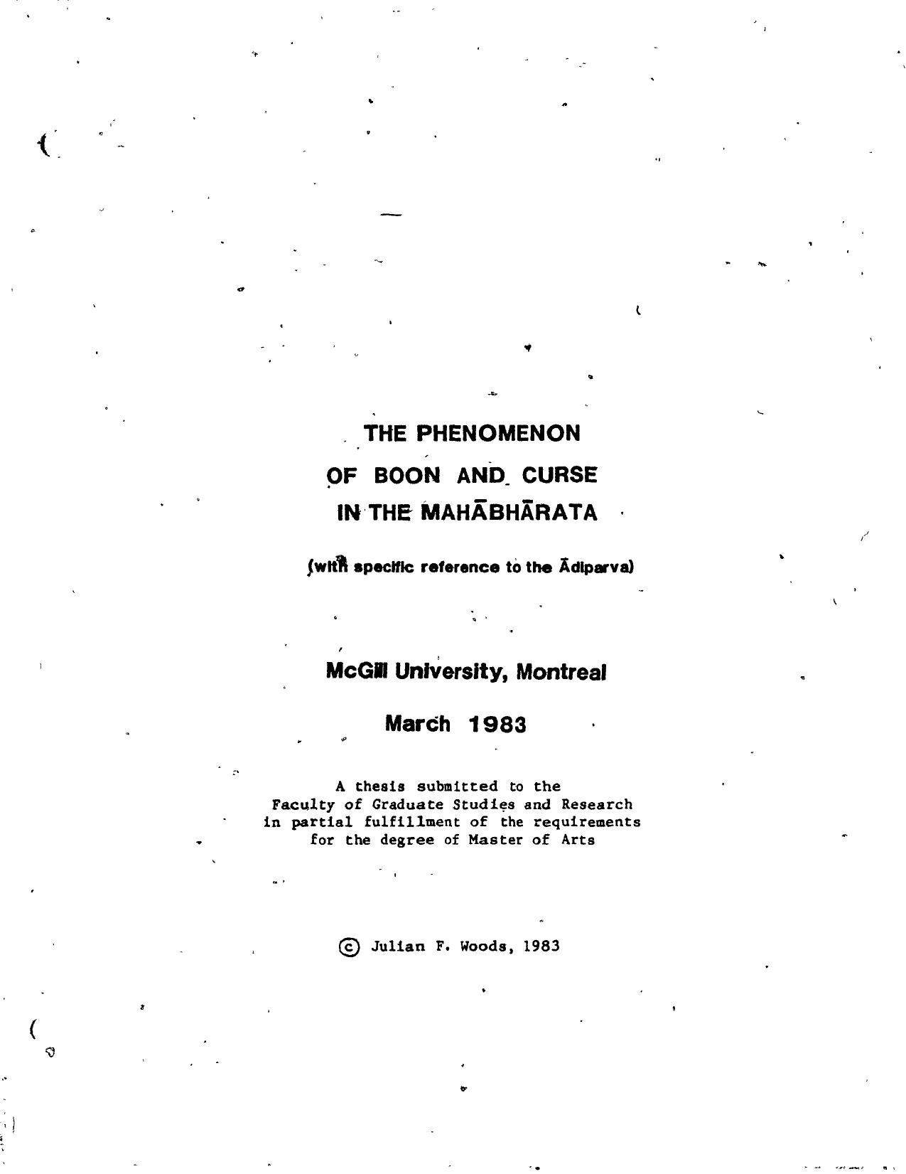 The Phenomenon of the boon and Curse in the Mahabharata by Julian Woods