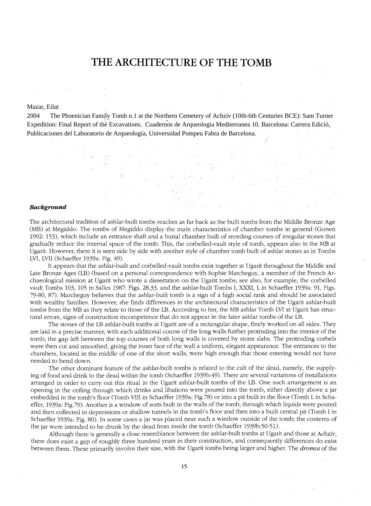 The Phoenician Family Tomb n.1 at the Northern Cemetery of Achziv (10th-6th Centuries BCE): Sam Turner Expedition: Final Report of the Excavations by Mazar Eilat